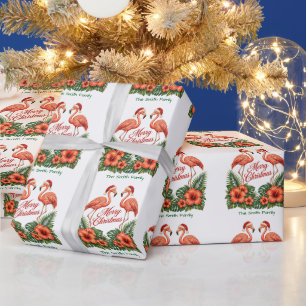 Retro-Florida-Weihnachtsflamingo-Familienname Geschenkpapier