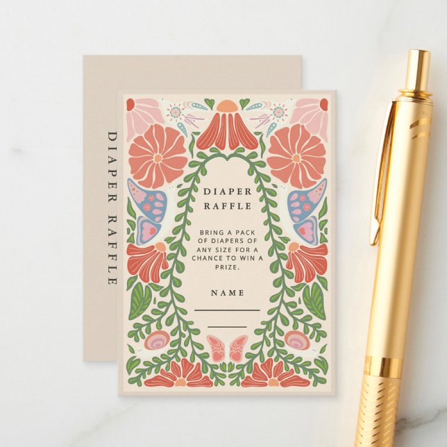 Retro Flower Diaper Raffle Baby Shower Enclosure Begleitkarte (Von Creator hochgeladen)