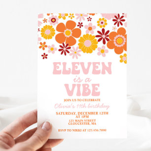 Retro Flower ELEVEN ist ein Vibe 11. Geburtstag Einladung