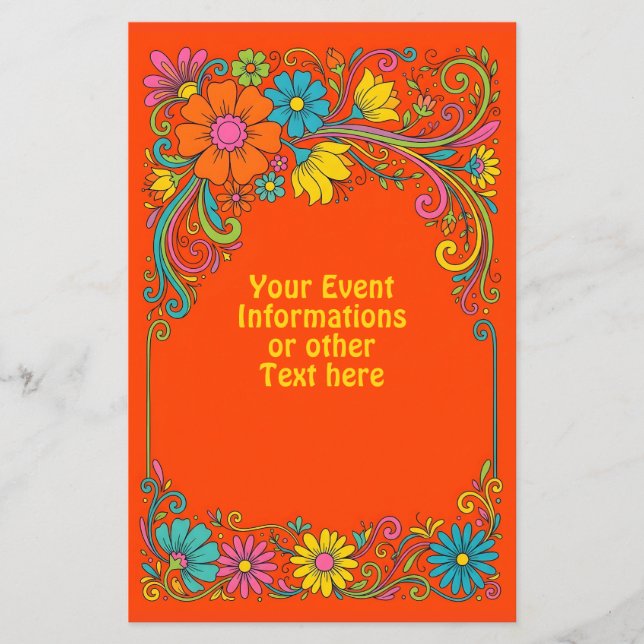 Retro Flower Power Ranken - Label Rahmen 1 Flyer (Vorne)