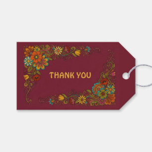 Retro Flower Power Ranken - Label Rahmen 8 Geschenkanhänger