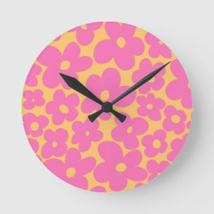 Retro Flowers #6 #floral #pattern #decor #art Runde Wanduhr