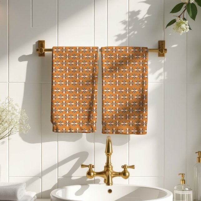 Retro Flowers Towel Brown Copper Bath Accent Badhandtuch Set (Retro Flowers Towel Brown Copper Bath Accent)