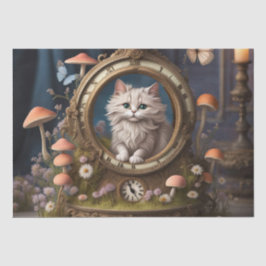 Retro Fluffy Cat, antike Uhr Decoupage Seidenpapier