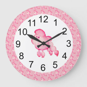 Retro Fluffy Pink Poodle Wall Clock Große Wanduhr