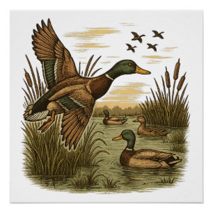 Retro-Flug-Entenjagd Poster