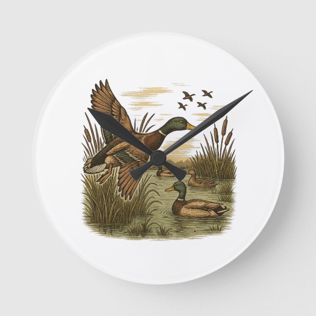 Retro-Flug-Entenjagd Runde Wanduhr (Vorderseite)