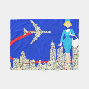 Retro Flugbegleiter-Fleece-Decke Fleecedecke