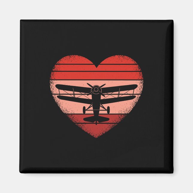 Retro-Flugzeug-Herz-Valentinstag-Pilot-Frauen-Männ Magnet (Vorne)