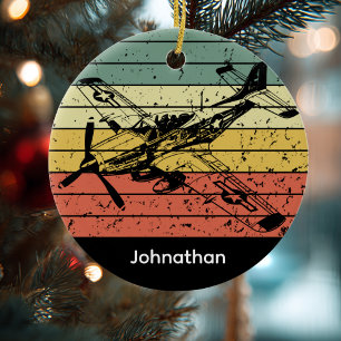 Retro-Flugzeug Luftfahrt Pilot Weihnachten Keramik Ornament