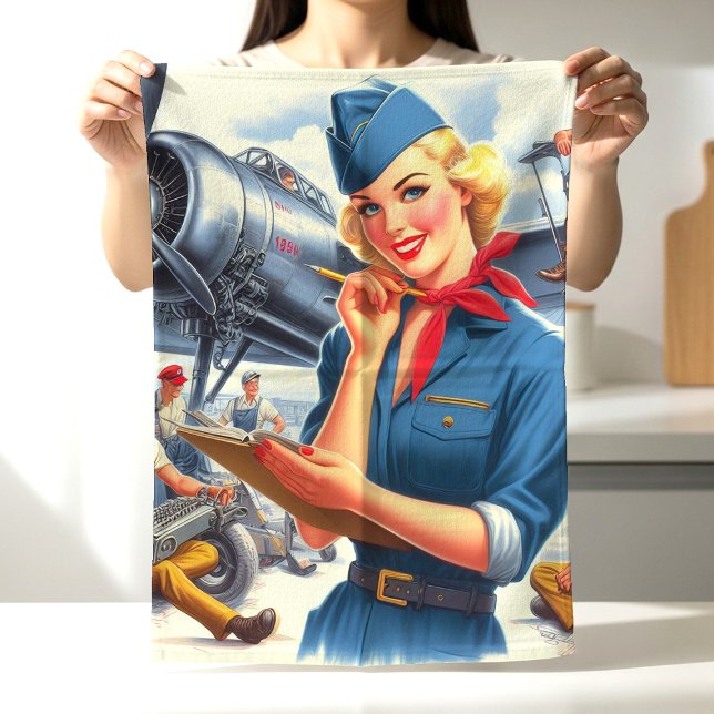 Retro-Flugzeug-Pin-up Geschirrtuch (Von Creator hochgeladen)