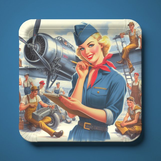 Retro-Flugzeug-Pin-up Pappteller (Von Creator hochgeladen)