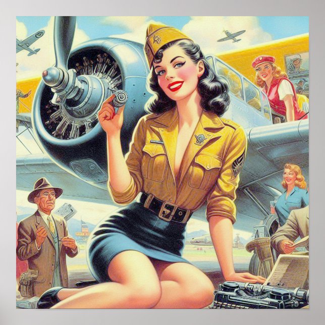 Retro-Flugzeug Pin-up Poster (Vorne)