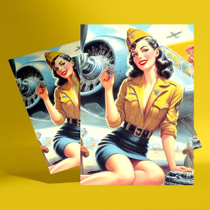 Retro-Flugzeug Pin-up Postkarte