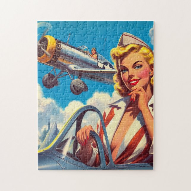 Retro-Flugzeug Pin-up Puzzle (Vertikal)