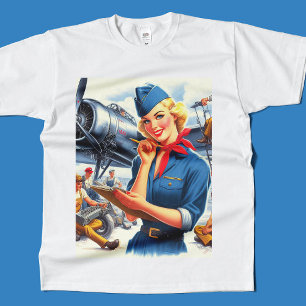 Retro-Flugzeug-Pin-up T-Shirt