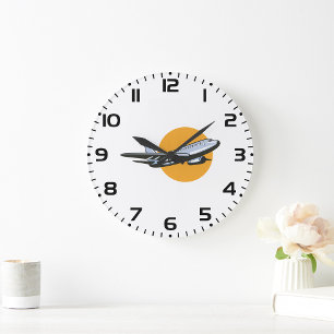 Retro-Flugzeug Vintage-Jet-Reise-Kunst-Design  Große Wanduhr