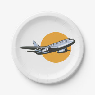 Retro-Flugzeug Vintage-Jet-Reise-Kunst-Design Pappteller