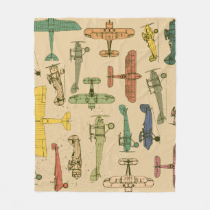 Retro-Flugzeuge: Rissiges Vintage-Muster. Fleecedecke