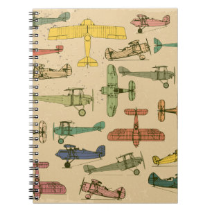 Retro-Flugzeuge: Vintages Muster gebrochen. Notizblock