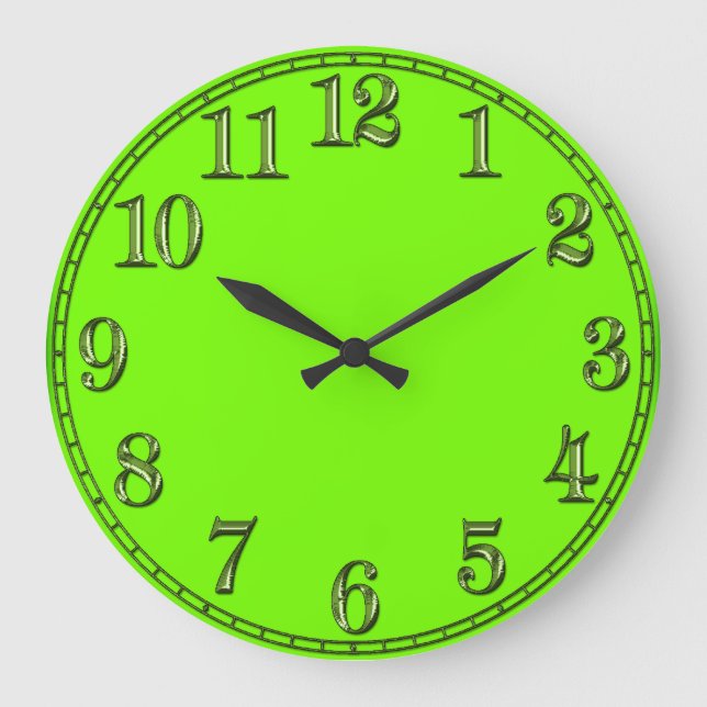 Retro Fluoro Limon-Green Time Piece Große Wanduhr (Vorderseite)