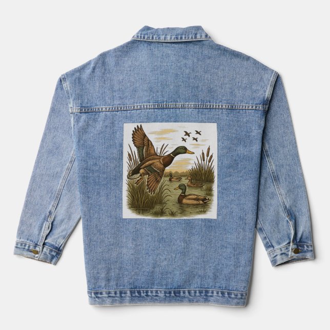Retro-Flying-Mallard-Duck-Hunting,  Jeansjacke (Rückseite)