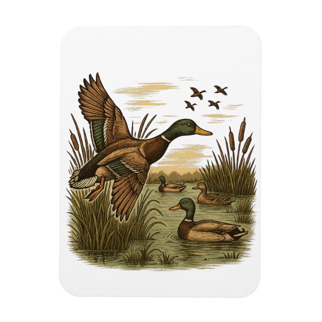 Retro-Flying-Mallard-Duck-Hunting,  Magnet (Vertikal)