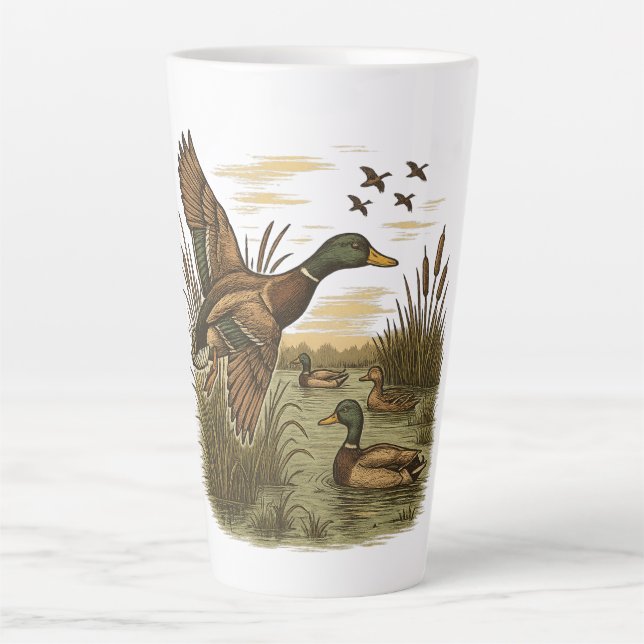 Retro-Flying-Mallard-Duck-Hunting Milchtasse (Vorderseite)