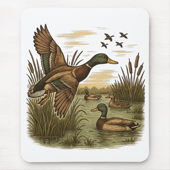 Retro-Flying-Mallard-Duck-Hunting Mousepad (Vorne)