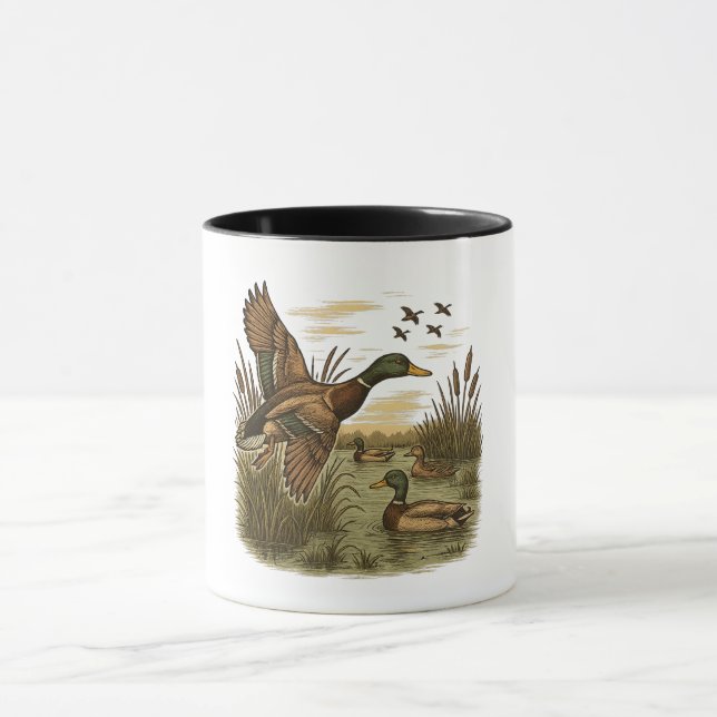 Retro-Flying-Mallard-Duck-Hunting Tasse (Zentrum)