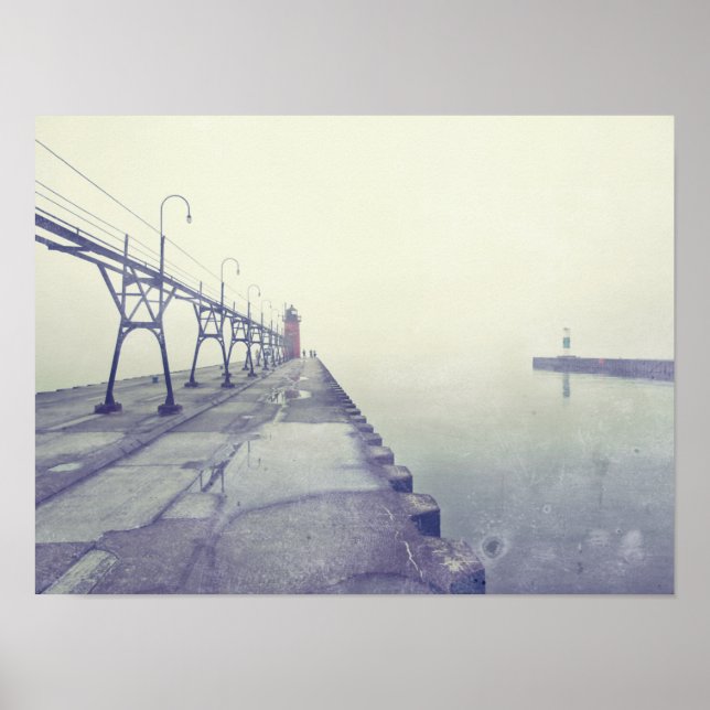 Retro Fog Covered South Haven Michigan Lighthouse Poster (Vorne)