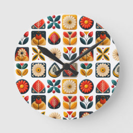 Retro Folk Art Floral Wall Design Runde Wanduhr