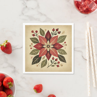 Retro Folk Art Poinsettia Festivals Dekoupage der Serviette