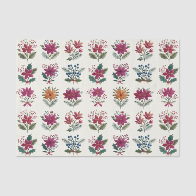 Retro Folk Floral Christmas Seidenpapier (Vorderseite)