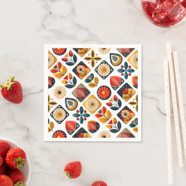 Retro Folk Floral Mosaik Charm Serviette (Beispiel)