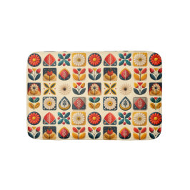 Retro Folk Floral Muster in warmen Farben Badematte