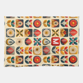 Retro Follikelfloral mit Personalisierter Monogram Geschirrtuch