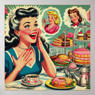 Retro Food Niedlich Girl Illustration Poster