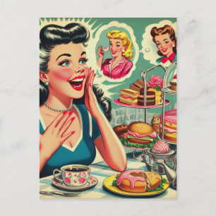 Retro Food Niedlich Girl Illustration Postkarte