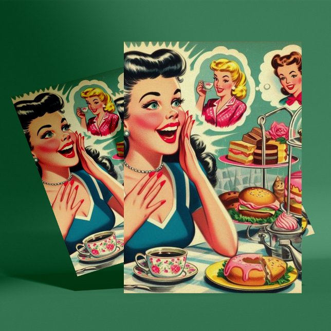 Retro Food Niedlich Girl Illustration Postkarte (Von Creator hochgeladen)