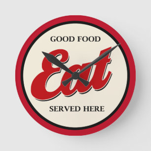 Retro Food Theme Küche Wanddekor Runde Wanduhr