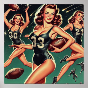 Retro Football Girl Poster
