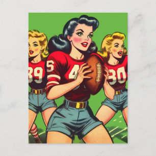 Retro Football Girls Comic Postkarte