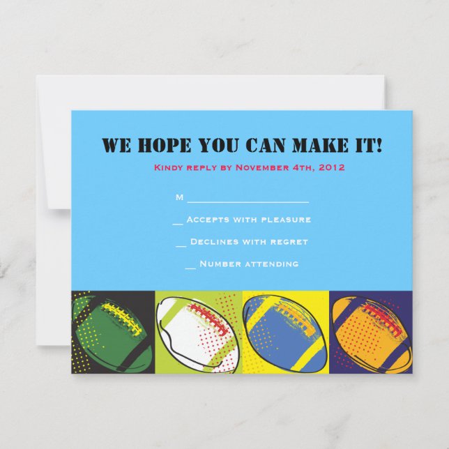 Retro FOOTBALL Themed Bar Bat Mitzvah Antwortkarte RSVP Karte (Vorderseite)