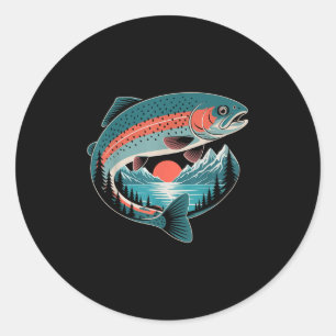 Retro-Forellenfischen Naturliebhaber Bergsee Gif Runder Aufkleber