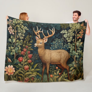 Retro Forest Deer William Morris Inspiriert Muster Fleecedecke