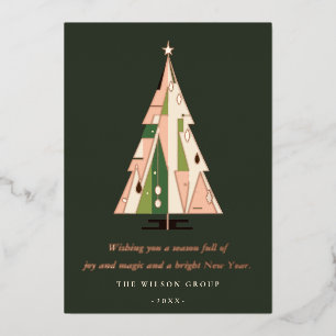 Retro Forest Green Christmas Tree Business-Logo Folien Feiertagskarte