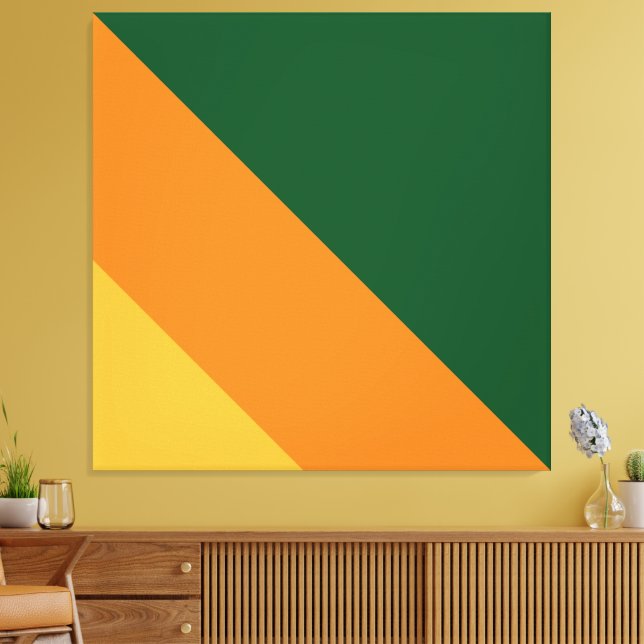 Retro Forest Green Orange Golden Yellow Strips Leinwanddruck (Insitu (Wohnzimmer))