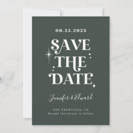 Retro Forest Green Save the Date Card