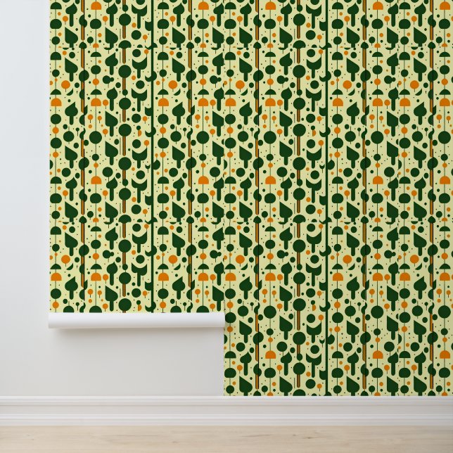 Retro Forest Pattern: Moderne geometrische Formen  Tapete (Anwendung)